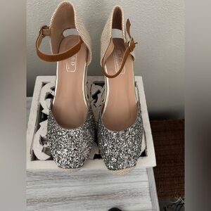 H&D Moda Espanola Women's Silver Glitter Wedge Sandals